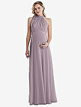 Front View Thumbnail - Lilac Dusk Scarf Tie High Neck Halter Chiffon Maternity Dress