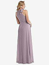 Rear View Thumbnail - Lilac Dusk Scarf Tie High Neck Halter Chiffon Maternity Dress