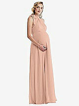 Side View Thumbnail - Pale Peach Scarf Tie High Neck Halter Chiffon Maternity Dress