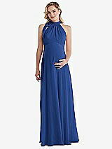 Front View Thumbnail - Classic Blue Scarf Tie High Neck Halter Chiffon Maternity Dress