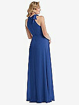 Rear View Thumbnail - Classic Blue Scarf Tie High Neck Halter Chiffon Maternity Dress
