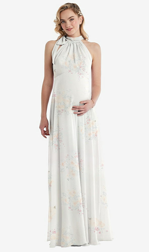 Front View - Spring Fling Scarf Tie High Neck Halter Chiffon Maternity Dress