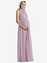 Side View Thumbnail - Suede Rose Scarf Tie High Neck Halter Chiffon Maternity Dress