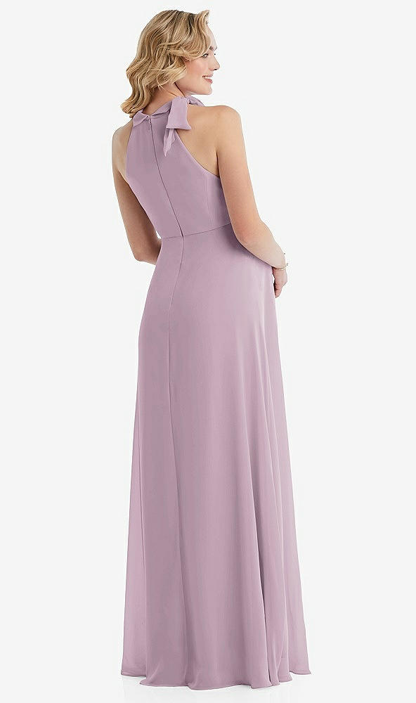 Back View - Suede Rose Scarf Tie High Neck Halter Chiffon Maternity Dress