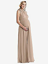 Side View Thumbnail - Topaz Scarf Tie High Neck Halter Chiffon Maternity Dress