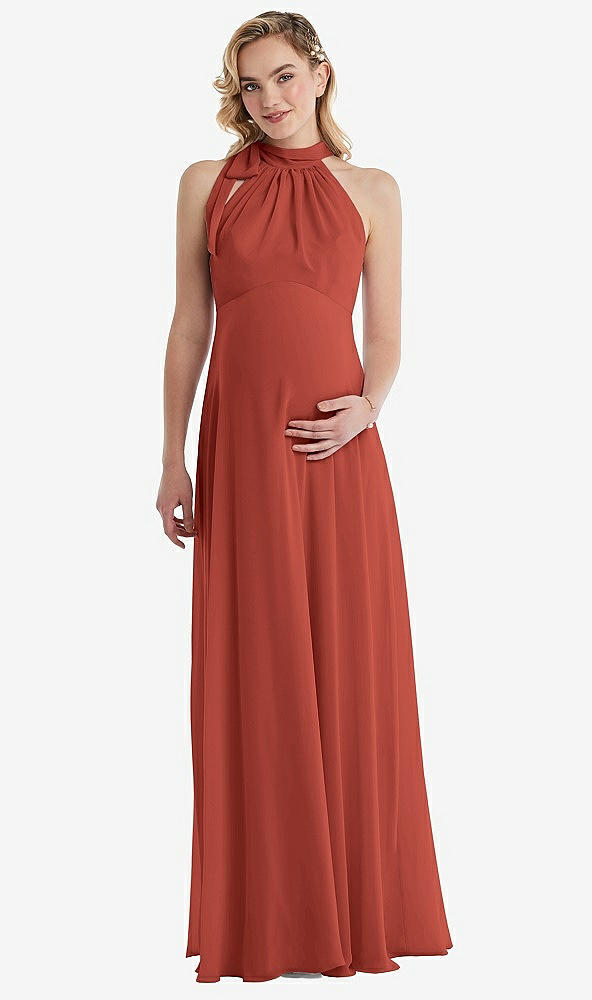 Front View - Amber Sunset Scarf Tie High Neck Halter Chiffon Maternity Dress