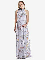 Front View Thumbnail - Butterfly Botanica Silver Dove Scarf Tie High Neck Halter Chiffon Maternity Dress