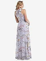 Rear View Thumbnail - Butterfly Botanica Silver Dove Scarf Tie High Neck Halter Chiffon Maternity Dress