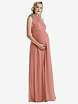 Side View Thumbnail - Desert Rose Scarf Tie High Neck Halter Chiffon Maternity Dress