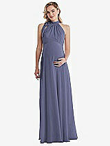 Front View Thumbnail - French Blue Scarf Tie High Neck Halter Chiffon Maternity Dress