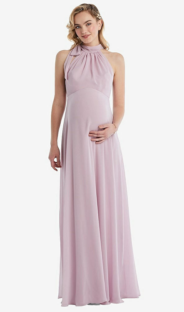 Front View - French Blue Scarf Tie High Neck Halter Chiffon Maternity Dress