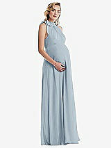 Side View Thumbnail - Mist Scarf Tie High Neck Halter Chiffon Maternity Dress
