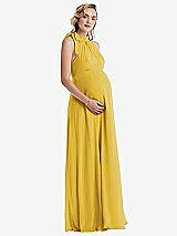 Side View Thumbnail - Marigold Scarf Tie High Neck Halter Chiffon Maternity Dress
