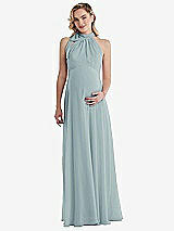 Front View Thumbnail - Morning Sky Scarf Tie High Neck Halter Chiffon Maternity Dress