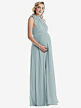 Side View Thumbnail - Morning Sky Scarf Tie High Neck Halter Chiffon Maternity Dress