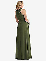 Rear View Thumbnail - Olive Green Scarf Tie High Neck Halter Chiffon Maternity Dress