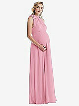 Side View Thumbnail - Peony Pink Scarf Tie High Neck Halter Chiffon Maternity Dress