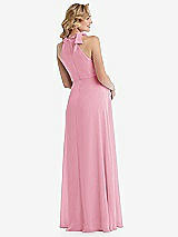 Rear View Thumbnail - Peony Pink Scarf Tie High Neck Halter Chiffon Maternity Dress