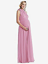 Side View Thumbnail - Powder Pink Scarf Tie High Neck Halter Chiffon Maternity Dress