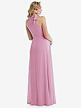 Rear View Thumbnail - Powder Pink Scarf Tie High Neck Halter Chiffon Maternity Dress