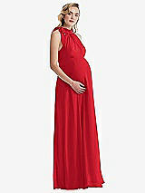 Side View Thumbnail - Parisian Red Scarf Tie High Neck Halter Chiffon Maternity Dress