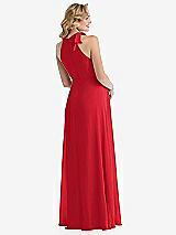 Rear View Thumbnail - Parisian Red Scarf Tie High Neck Halter Chiffon Maternity Dress