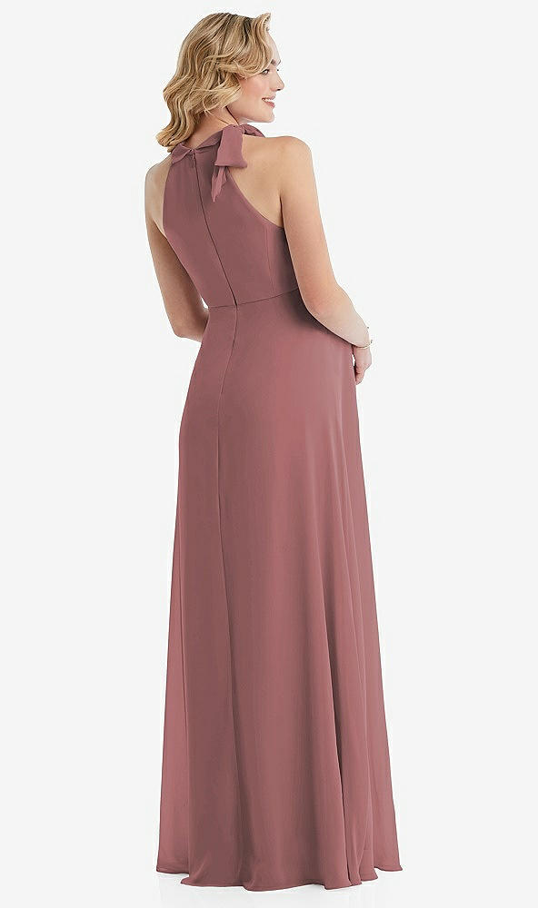 Back View - Rosewood Scarf Tie High Neck Halter Chiffon Maternity Dress