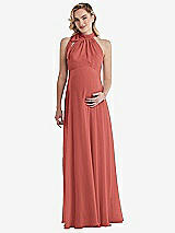 Front View Thumbnail - Coral Pink Scarf Tie High Neck Halter Chiffon Maternity Dress