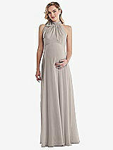 Front View Thumbnail - Taupe Scarf Tie High Neck Halter Chiffon Maternity Dress