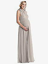 Side View Thumbnail - Taupe Scarf Tie High Neck Halter Chiffon Maternity Dress