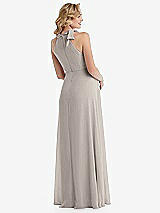 Rear View Thumbnail - Taupe Scarf Tie High Neck Halter Chiffon Maternity Dress
