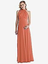 Front View Thumbnail - Terracotta Copper Scarf Tie High Neck Halter Chiffon Maternity Dress