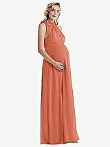 Side View Thumbnail - Terracotta Copper Scarf Tie High Neck Halter Chiffon Maternity Dress