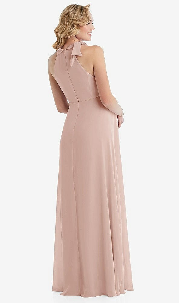 Back View - Toasted Sugar Scarf Tie High Neck Halter Chiffon Maternity Dress
