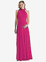 Front View Thumbnail - Think Pink Scarf Tie High Neck Halter Chiffon Maternity Dress