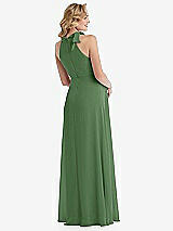 Rear View Thumbnail - Vineyard Green Scarf Tie High Neck Halter Chiffon Maternity Dress