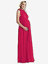 Side View Thumbnail - Vivid Pink Scarf Tie High Neck Halter Chiffon Maternity Dress