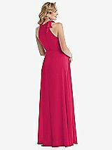 Rear View Thumbnail - Vivid Pink Scarf Tie High Neck Halter Chiffon Maternity Dress