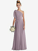 Front View Thumbnail - Lilac Dusk One-Shoulder Scarf Bow Chiffon Junior Bridesmaid Dress