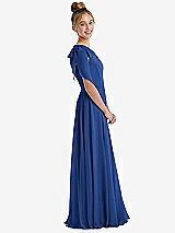 Side View Thumbnail - Classic Blue One-Shoulder Scarf Bow Chiffon Junior Bridesmaid Dress