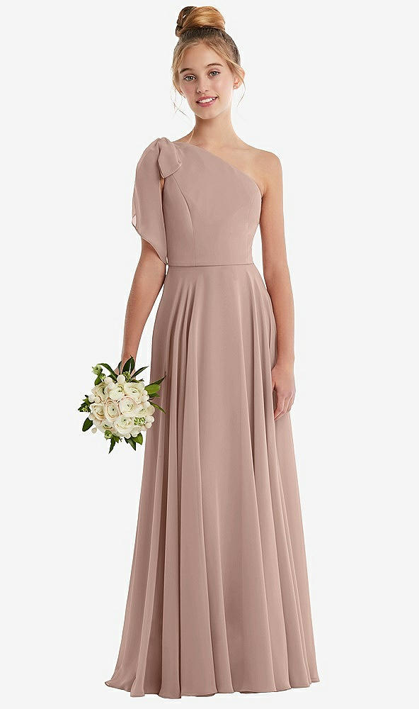 Front View - Bliss One-Shoulder Scarf Bow Chiffon Junior Bridesmaid Dress