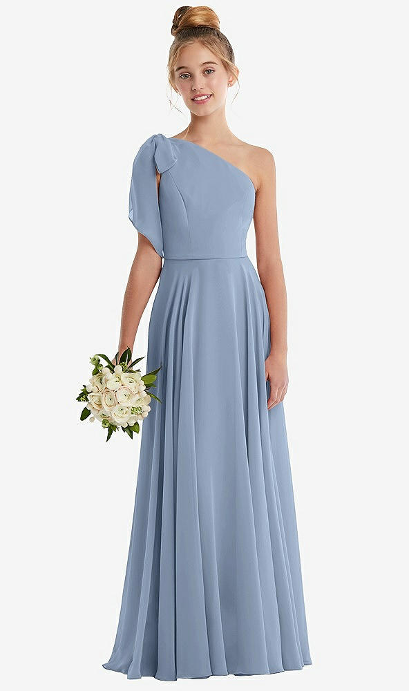 Front View - Cloudy One-Shoulder Scarf Bow Chiffon Junior Bridesmaid Dress