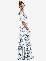 Side View Thumbnail - Cottage Rose Dusk Blue One-Shoulder Scarf Bow Chiffon Junior Bridesmaid Dress