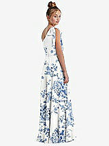 Rear View Thumbnail - Cottage Rose Dusk Blue One-Shoulder Scarf Bow Chiffon Junior Bridesmaid Dress
