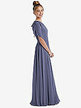 Side View Thumbnail - French Blue One-Shoulder Scarf Bow Chiffon Junior Bridesmaid Dress