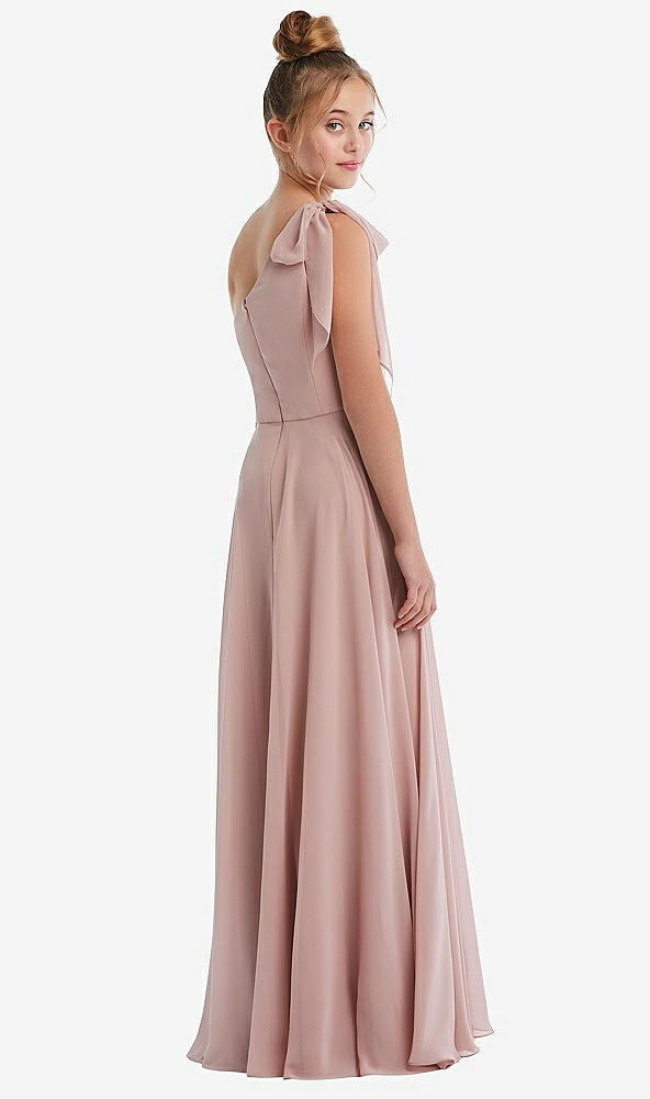 Back View - French Blue One-Shoulder Scarf Bow Chiffon Junior Bridesmaid Dress