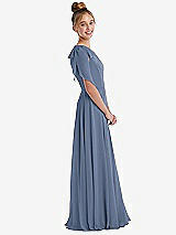 Side View Thumbnail - Larkspur Blue One-Shoulder Scarf Bow Chiffon Junior Bridesmaid Dress