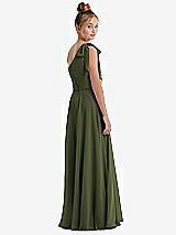 Rear View Thumbnail - Olive Green One-Shoulder Scarf Bow Chiffon Junior Bridesmaid Dress