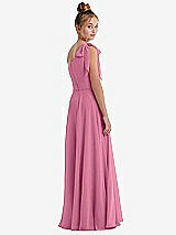 Rear View Thumbnail - Orchid Pink One-Shoulder Scarf Bow Chiffon Junior Bridesmaid Dress