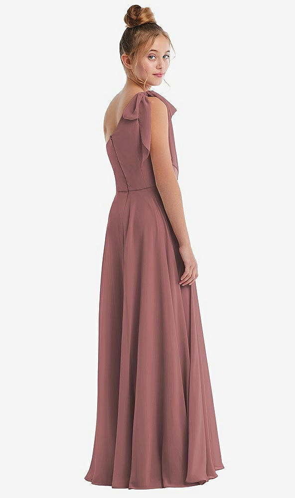 Back View - Rosewood One-Shoulder Scarf Bow Chiffon Junior Bridesmaid Dress